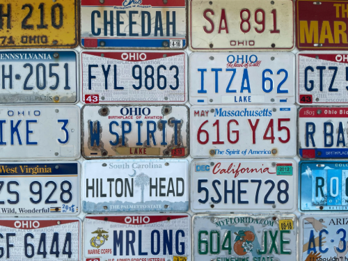 image showing various U.S state registration plates