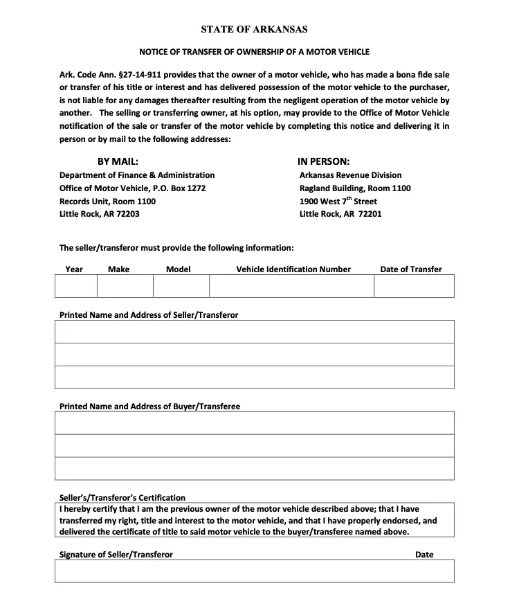 title transfer form in arkansas