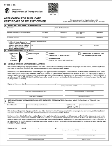 Pennsylvania Form MV-380