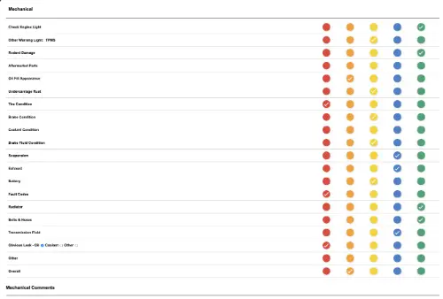 Example of a mechanical inspection section of a PPI report