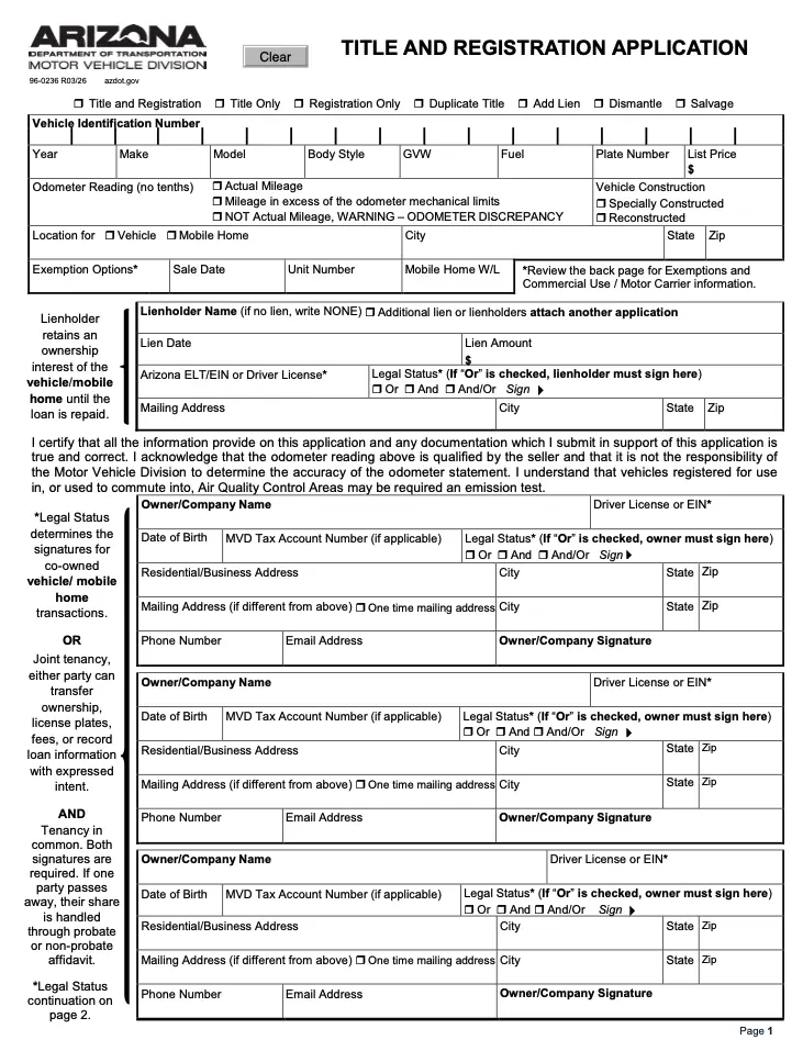 Form 96-0236 Arizona
