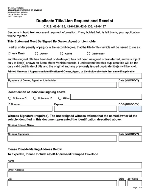 colorado - duplicate title application