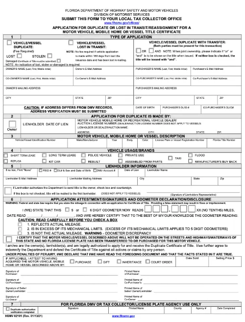 Picture of Florida Form 821021