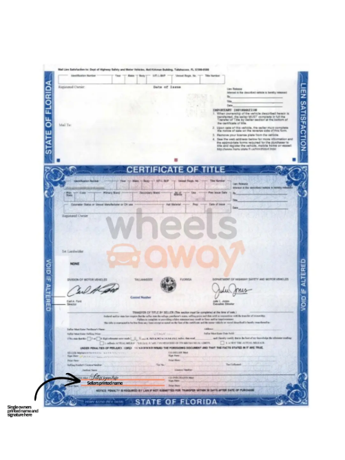 Florida front of title - single owner signing instructions