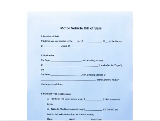 photo of motor vehicle bill of sale