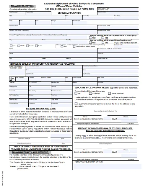Louisiana OMV Form 1799