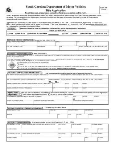 Image of SCDMV Form 400