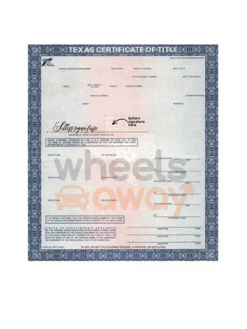 front of texas car title - signing instructions for single owner