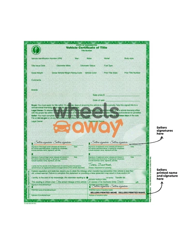 Washington vehicle title with sellers printed name and signatures